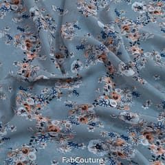 Grey Colour Georgette Printed Fabric
