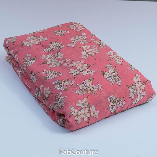 Pink Colour Georgette Printed Fabric