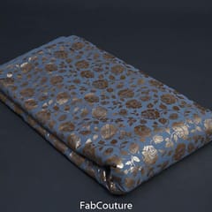 Grey Colour Georgette Foil Floral Printed Fabric