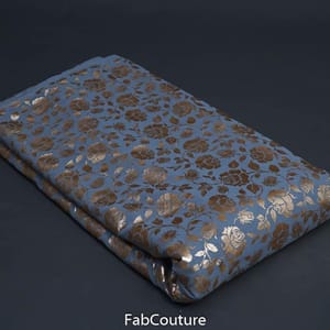 Grey Colour Georgette Foil Floral Printed Fabric