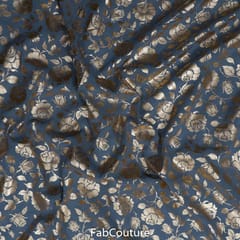 Grey Colour Georgette Foil Floral Printed Fabric