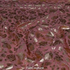 Peach Colour Georgette Foil Floral Printed Fabric