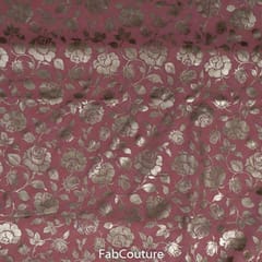 Peach Colour Georgette Foil Floral Printed Fabric