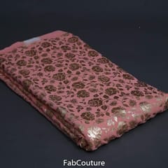 Peach Colour Georgette Foil Floral Printed Fabric