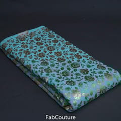 Firozi Colour Georgette Foil Floral Printed Fabric