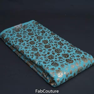 Firozi Colour Georgette Foil Floral Printed Fabric