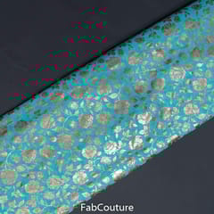 Firozi Colour Georgette Foil Floral Printed Fabric