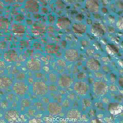 Firozi Colour Georgette Foil Floral Printed Fabric