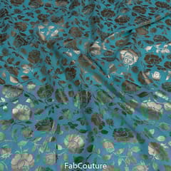 Firozi Colour Georgette Foil Floral Printed Fabric