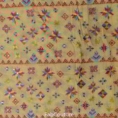Yellow Colour Muslin Embroidered Fabric