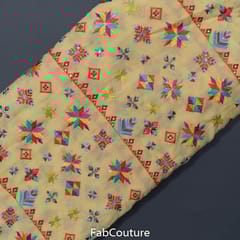 Yellow Colour Muslin Embroidered Fabric