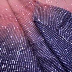 Peach  Colour Georgette Sequins Shaded Embroidered Fabric