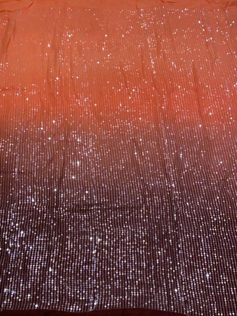 Orange Colour Georgette Sequins Shaded Embroidered Fabric