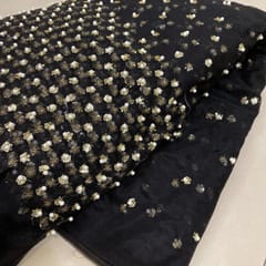 Black Colour Net Embroidered Fabric
