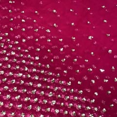 Magenta Colour Net Embroidered Fabric