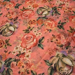 Dark Peach Coloured Tabby Silk digital Printed Fabric