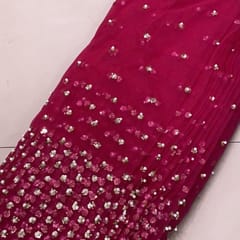 Magenta Colour Net Embroidered Fabric