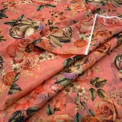 Dark Peach Coloured Tabby Silk digital Printed Fabric