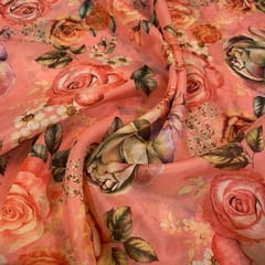 Dark Peach Coloured Tabby Silk digital Printed Fabric