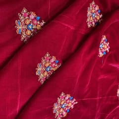 Magenta Velvet Boota Embroidered Fabric