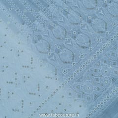 White Dyeble Cotton Lakhnavi Embroidered Fabric