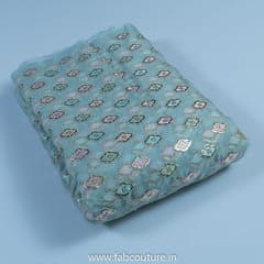 Sky Blue Organza Embroidered Fabric