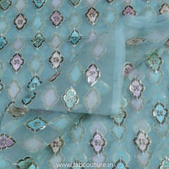 Sky Blue Organza Embroidered Fabric