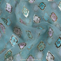 Sky Blue Organza Embroidered Fabric