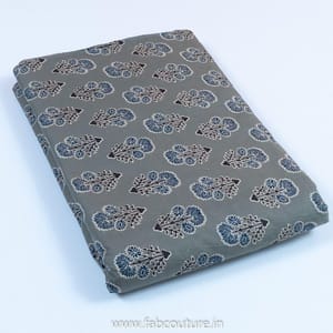 Grey Colour Cotton Ajrakh Printed Fabric
