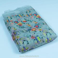Grey Colour Organza Embroidered Fabric