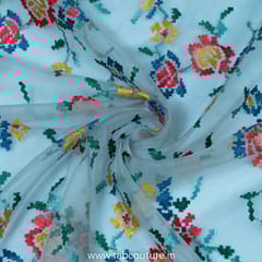 Grey Colour Organza Embroidered Fabric