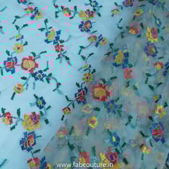Grey Colour Organza Embroidered Fabric