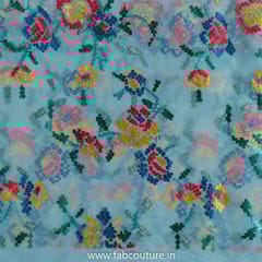 Grey Colour Organza Embroidered Fabric