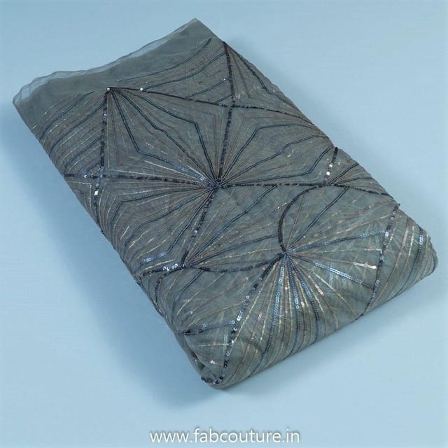Grey Colour Organza Embroidered Fabric
