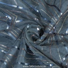 Grey Colour Organza Embroidered Fabric