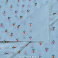 White Chanderi Silk Embroidered Fabric