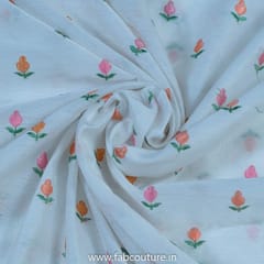 White Chanderi Silk Embroidered Fabric
