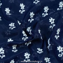 Navy Blue Modal Chanderi Embroidered Fabric