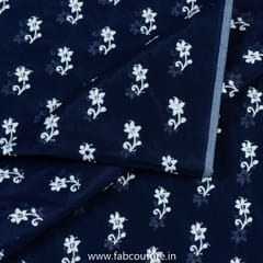 Navy Blue Modal Chanderi Embroidered Fabric