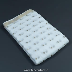 White Dyeable Kota Lurex Embroidered Fabric