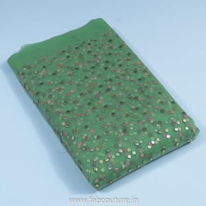Green Colour Net Embroidered Fabric