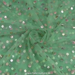 Green Colour Net Embroidered Fabric