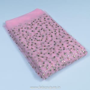 Pink Colour Net Embroidered Fabric