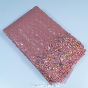 Peach Colour Net Sequins Embroidered Fabric