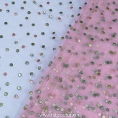 Pink Colour Net Embroidered Fabric