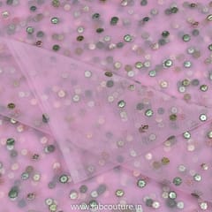Pink Colour Net Embroidered Fabric