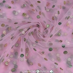 Pink Colour Net Embroidered Fabric