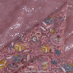 Peach Colour Net Sequins Embroidered Fabric