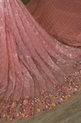 Peach Colour Net Sequins Embroidered Fabric
