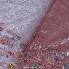 Peach Colour Net Sequins Embroidered Fabric